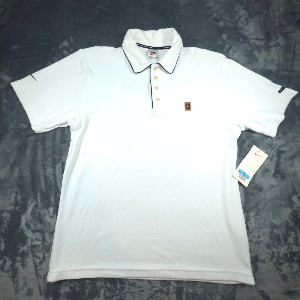 Vintage Nike Court Polo Shirt Mens Medium White 90s NWT Made in USA 140203-100